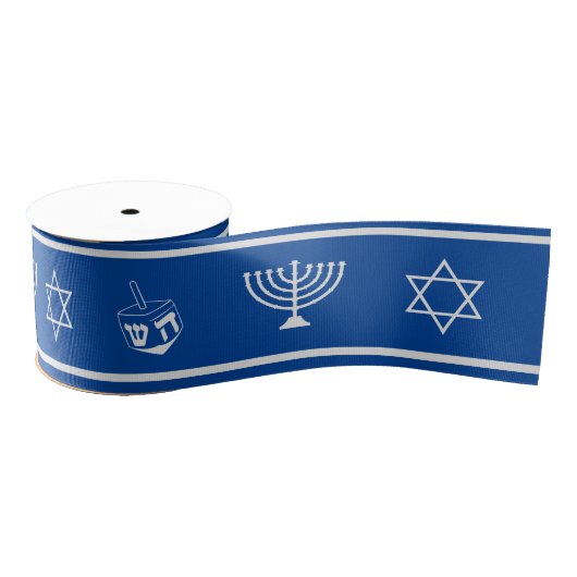 Hanukkah Ribbon | Menorah, ster van David, Dreidel Grosgrain Lint (Spoel)