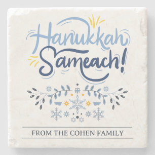 Hanukkah Sameach Eenvoudige Elegante Chanoeka fa Stenen Onderzetter