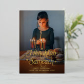 Hanukkah Sameach Star of David Photo Folie Feestdagenkaart (Staand Voorkant)