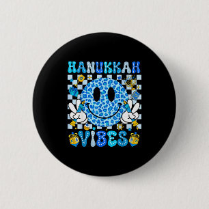 Hanukkah-sfeer Groovy Lachend Gezicht Joodse Feest Ronde Button 5,7 Cm