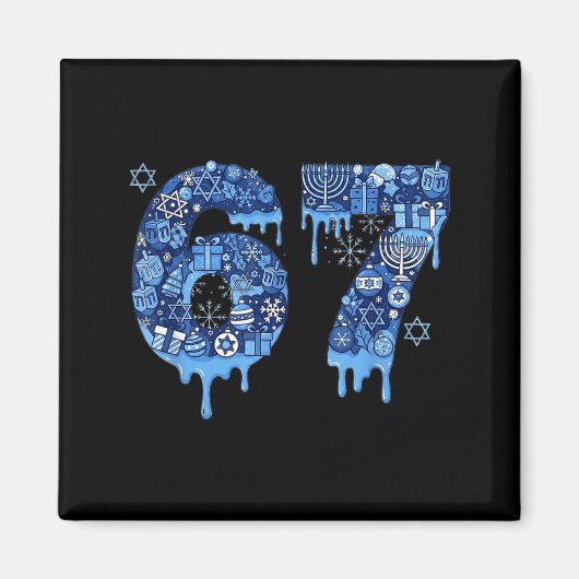 Hanukkah Six Seven 67 Meme Funny Dreidel Menorah S Magneet (Voorkant)