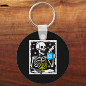 Hanukkah Skeleton Coffee Dreidel Jewish Menorah Ch Sleutelhanger (Voorkant)