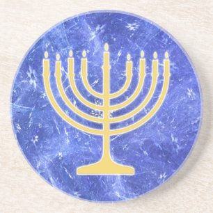 Hanukkah Sneeuwstorm Menorah Zandsteen Onderzetter