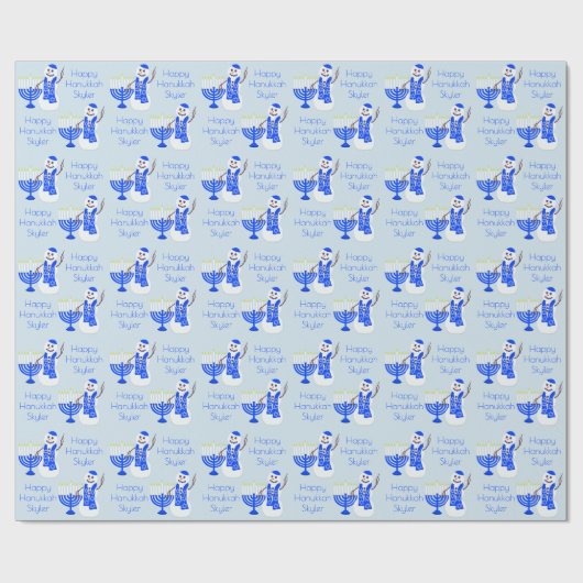 Hanukkah Snowman Chrismukkah Naam en boodschap Cadeaupapier (Vlak)