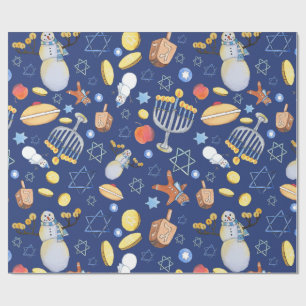 Hanukkah Snowman en Menorah Verpakkingspapier Cadeaupapier
