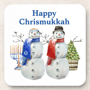 Hanukkah Snowman Kerstmis Chrismukkah Bier Onderzetter