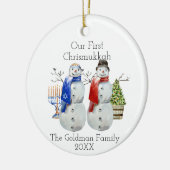 Hanukkah Snowman Kerstmis Onze eerste Chrismukkah Keramisch Ornament (Links)