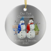 Hanukkah Snowman Kerstmis Onze eerste Chrismukkah  Keramisch Ornament (Voorkant)