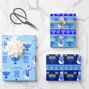 Hanukkah Snowman Monogram Holiday Assortation Inpakpapier Vel