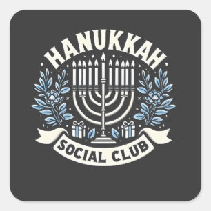 Hanukkah Social Club Grappig Joods Hanukkah Vierkante Sticker