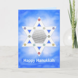 Hanukkah Star en Snowflakes Blue voor foto Feestdagen Kaart