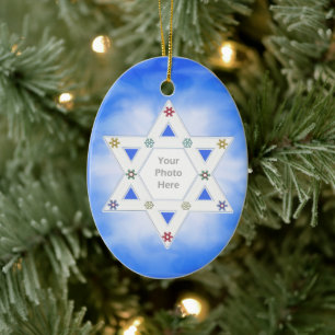 Hanukkah Star en Snowflakes Blue voor foto Keramisch Ornament