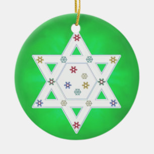 Hanukkah Star en Snowflakes Green Keramisch Ornament