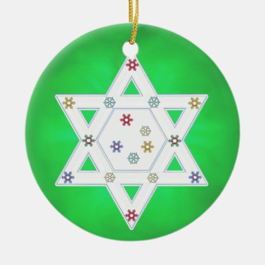 Hanukkah Star en Snowflakes Green Keramisch Ornament (Voorkant)
