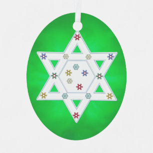 Hanukkah Star en Snowflakes Green Metalen Ornament