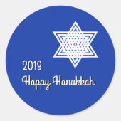 Hanukkah Star van David White op blauwe achtergron Ronde Sticker (Voorkant)