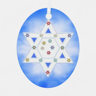 Hanukkah Ster en Sneeuwvlokken Blauw Metalen Ornament