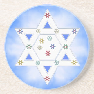 Hanukkah Ster en Sneeuwvlokken op Blauw Zandsteen Onderzetter