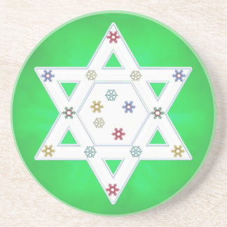 Hanukkah Ster en Sneeuwvlokken op Groen Zandsteen Onderzetter