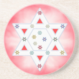 Hanukkah Ster en Sneeuwvlokken op Rood Zandsteen Onderzetter