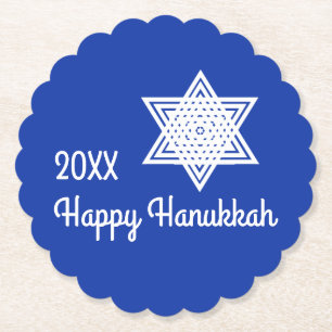 Hanukkah Ster van David Wit op Blauwe Achtergrond  Kartonnen Onderzetters
