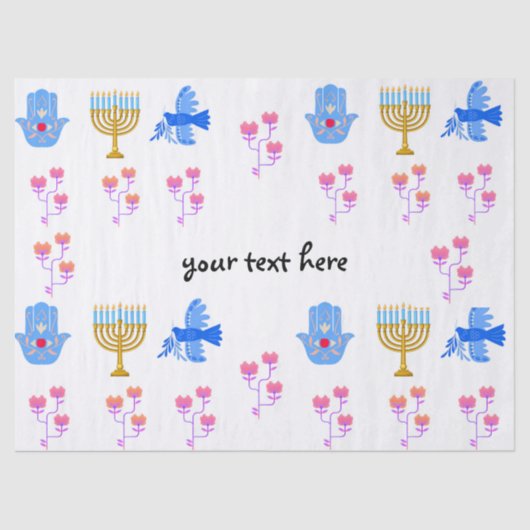 Hanukkah tissue Paper – Menorah, Hamsa, Dove Tissuepapier (Voorkant)