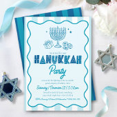 Hanukkah Turquoise Fun Typography Doodles Stripes Kaart