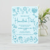 Hanukkah Turquoise Hand Drawn Fun Whimsical Party Kaart (Staand voorkant)