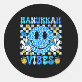 Hanukkah Vibes Groovy Smile Face Jewish Holiday Ch Ronde Sticker (Voorkant)