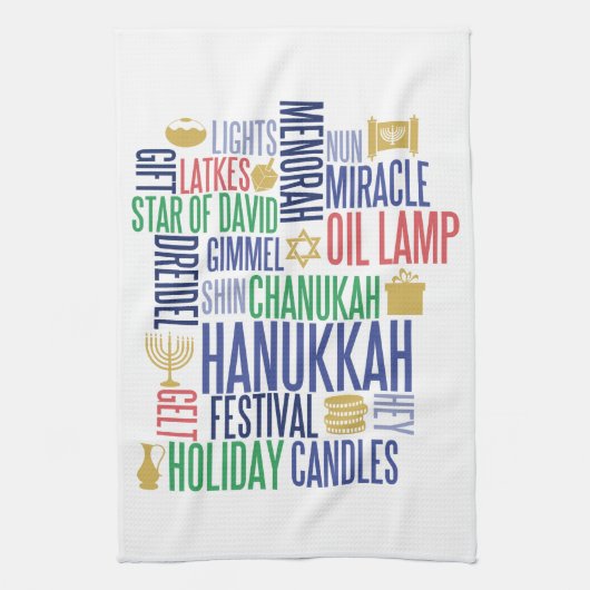 Hanukkah Words Holiday Kitchen Towel Theedoek (Verticaal)