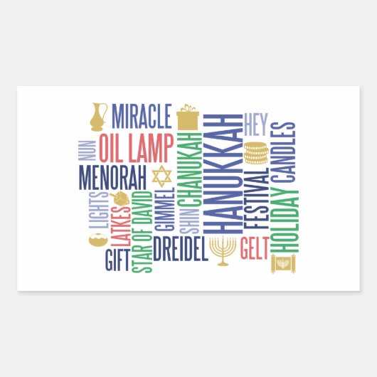 Hanukkah Words Holiday Rectangle Stickers (Voorkant)