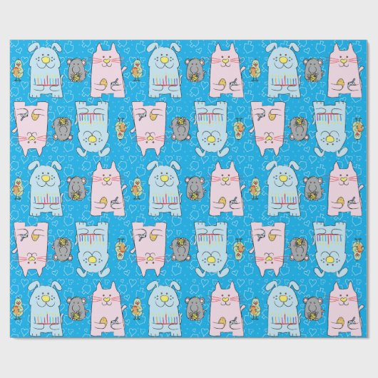 Hanukkah Wrapping Paper "Dog Cat Bird Mouse" Cadeaupapier (Vlak)