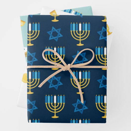 Hanukkah Wrapping Paper Flat Sheet Set van 3 (In situ)