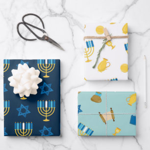 Hanukkah Wrapping Paper Flat Sheet Set van 3