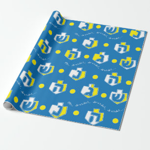 Hanukkah Wrapping Paper "Oh, Dreidel..." Goud/blau Cadeaupapier