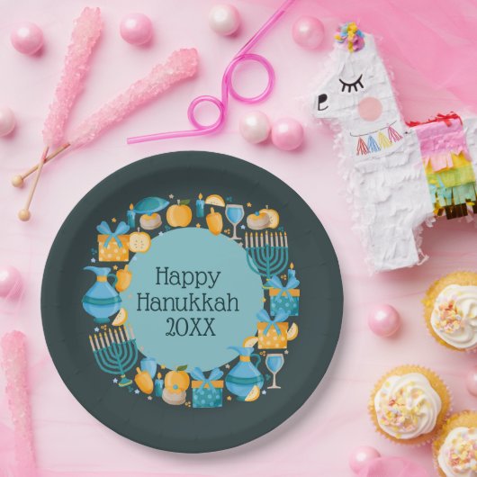 Hanukkah Wreath Blue Papieren Bordje (Feest)