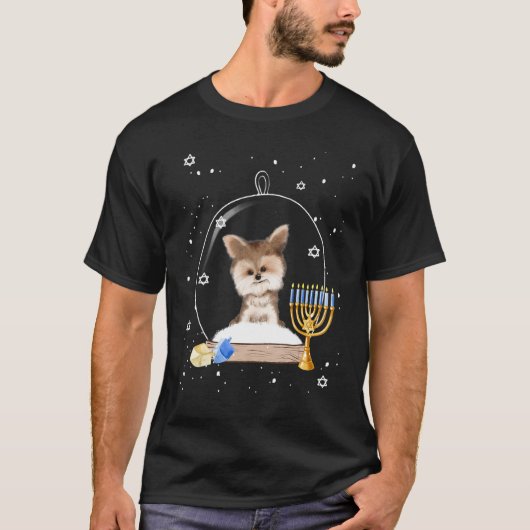 Hanukkah Yorki Dog Snow Globe Pajama T-shirt (Voorkant)