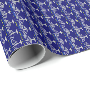Hanukkah Zilveren Menora op Marineblauw Cadeaupapier
