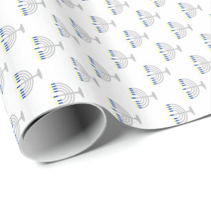 Hanukkah Zilveren Menora op Wit Cadeaupapier