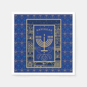 Hanukkiah Gelukkig Hanukkah Joodse dreidel Menorah Servet