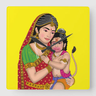 Hanuman & Anjana Mata Wandklok Vierkante Klok