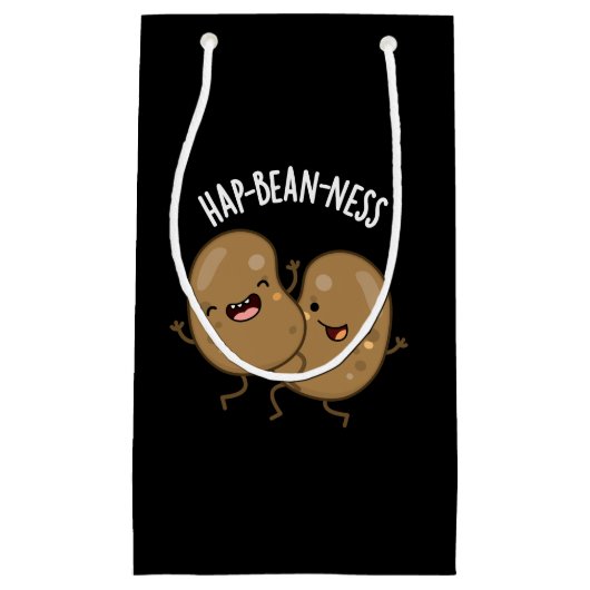 Hap-bean-ness Funny Bean Pun Dark BG Klein Cadeauzakje (Voorkant)