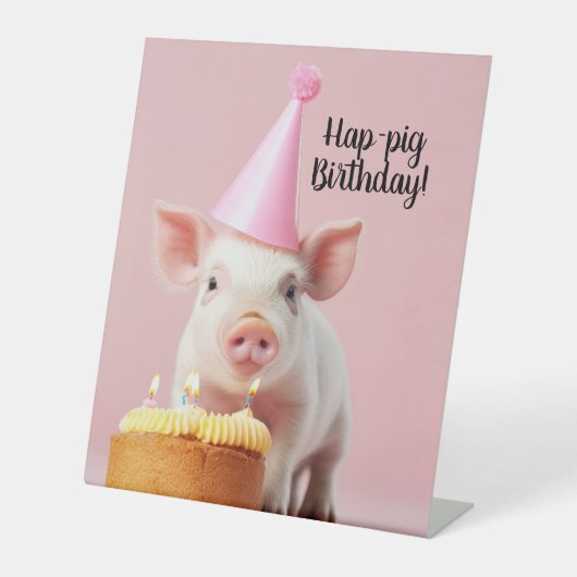 Hap-pig Verjaardag! Reclamebord Met Voetstuk (Voorkant)