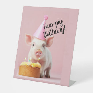 Hap-pig Verjaardag! Reclamebord Met Voetstuk