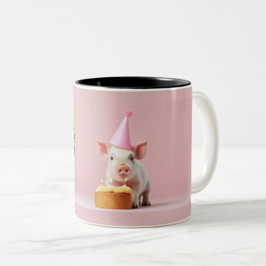 Hap-pig Verjaardag! Tweekleurige Koffiemok (Voorkant rechts)