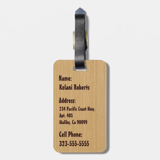 Hapalua Tiki Hawaiian Faux Koa Wood Bagagelabels (Achterkant verticaal)
