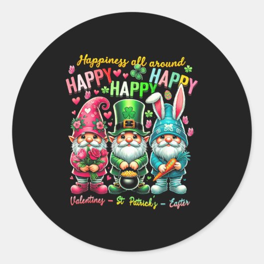 Hapness Allaround Gnome Happy Valentine St Patrick Ronde Sticker (Voorkant)