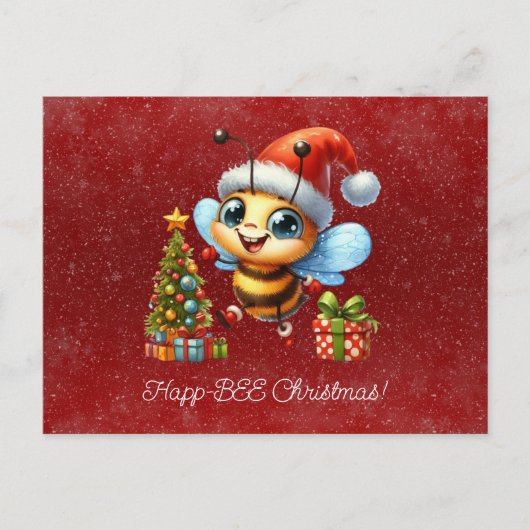 Happ-BEE Kerstmis Bij Geschenken Boom Briefkaart (Voorkant)