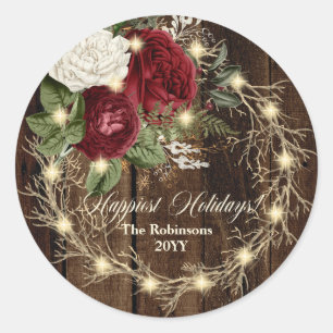 Happiest Feestdagen - Rustieke bosachtige verlicht Ronde Sticker