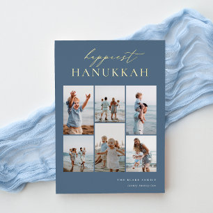 Happiest Hanukkah Elegant 6 Photo Collage Folie Feestdagenkaart